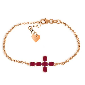 14K. SOLID GOLD CROSS BRACELET WITH NATURAL RUBIES - Picture 1 of 21