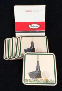 Set / 6 Pimpernel Golf Theme "TEE OFF"  Cork-Backed Hardboard Coasters Orig Box - Picture 1 of 5