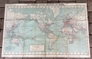 "The Great Air Routes of the World" Great Transatlantic Air Routes Map 42"x29" - Picture 1 of 7