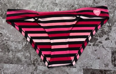 NWT VICTORIA'S SECRET PINK M STRIPE RUCHED VINTAGE RARE CHEEKY BIKINI PANTIES - Image 1 of 3