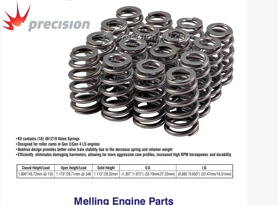 MELLING 461219-16 LS DROP IN 135LB SINGLE VALVE SPRINGS .625¨ MAX LIFT - Image 1 of 1