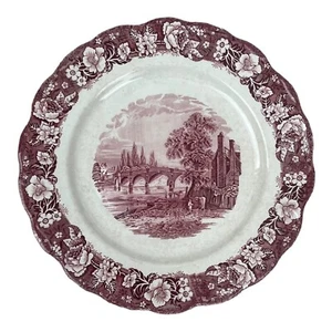 Plato de cortar de colección Palissy Pottery Thames River Scenes rojo transferware 13-1/2" - Imagen 1 de 6