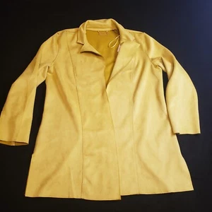 T Tahari Womens XL Faux Leather Open Front Coat Mustard Yellow NWT $98 MSRP - Picture 1 of 8