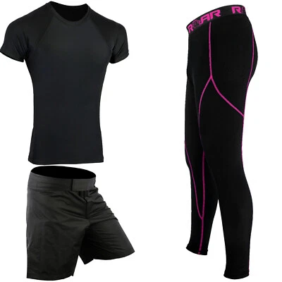 ROAR  Fight Shorts BJJ MMA Rash Guard Jiu Jitsu Grappling No GI Wear Gym Set - Image 1 of 4