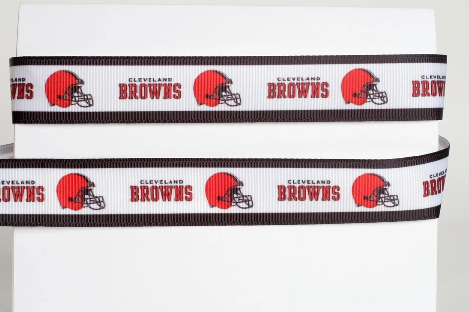 CLEVELAND BROWNS 7/8" GROSGRAIN RIBBON 1,3,5,10 YARDS FOOTBALL SHIP FROM USA - Image 1 of 1