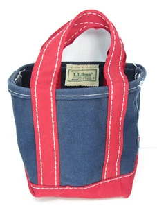 RARE Vintage LL Bean Micro Mini Boat & Tote Canvas Bag Crinkle Tag Red Navy Blue - Picture 1 of 24