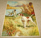 VINTAGE  ON THE ALERT DOGS HUNTING PICTURE SIGN ADVERTISEMENT HEAVY PAPER 1 SIDE