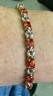 Vintage Sterling Silver Tennis Bracelet Orange Citrine (RD26) - Image 1 of 4