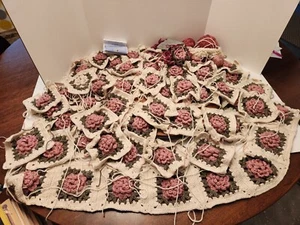 53 1/4 Panels Rose Pattern Crochet Squares Addtl Yarn 8piece Panel Together - Picture 1 of 15