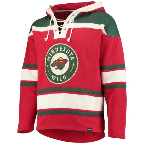 '47 Brand Mens Minnesota Wild NHL Superior Green/Red Lacer Hoodie Size XL NWT Cover