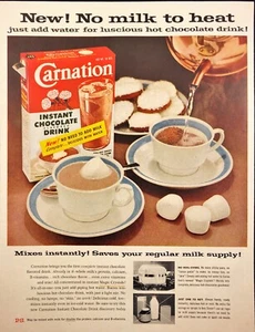 1956 Carnation Instant Chocolate Flavored Drink Mix Marshmallows Page Print Ad - Picture 1 of 6