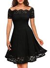 Women's Vintage Lace Boat Neck Formal Wedding Cocktail Evening Party Swing Dress