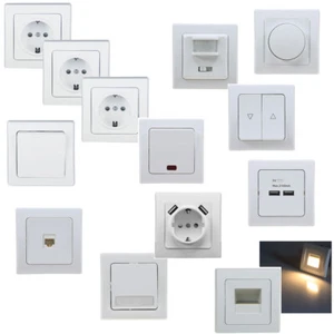 DELPHI  Schalter-Serie reinweiß Steckdose Taster USB Rahmen Netzwerk LED Dimmer - Bild 1 von 28