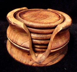 SOLID WOOD COASTER SET - INCLUDES SIX (6) COASTERS and ONE (1) CADDY - Picture 1 of 11