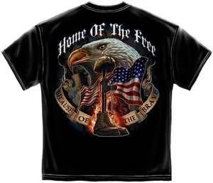 HOME OF THE FREE BECAUSE OF THE BRAVE LICENSED T-Shirt PATRIOTIC USA MILITARY - Picture 1 of 2