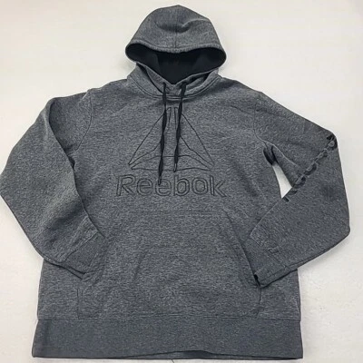 REEBOK Hoodie Mens Medium Gray Long Sleeve Fleece Hooded Sweatshirt Jacket  - Image 1 of 4