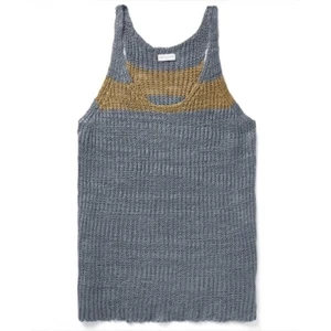 Dries Van Noten Rib Open Knit Tank Top M/L Chunky Linen Striped Mens - Picture 1 of 9