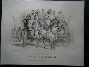 Gravure satyrique humoristique 19°: carrosse carnaval: plaisirs de mardi gras - Imagen 1 de 1