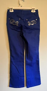 NWT Justice Girls Long Blue Cotton Pants Size 7 Regular with sequin Pockets - Picture 1 of 9