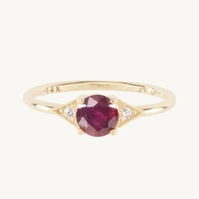 Simulated Ruby & Moissanite With In Solid 10K Yellow Gold Engagement Party Ring - Image 1 of 4
