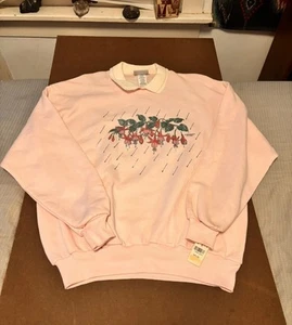 Vintage 1980s Morning Sun Floral Pink Collared Grandma Sweater NWT Size XL - Picture 1 of 14