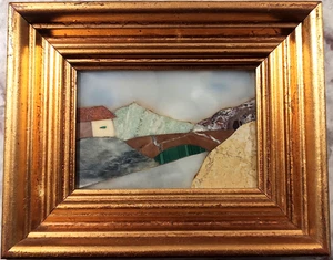 Vintage Pietra Dura Mosaic Bridge Mountain Landscape Italy Gilt Framed - Picture 1 of 2