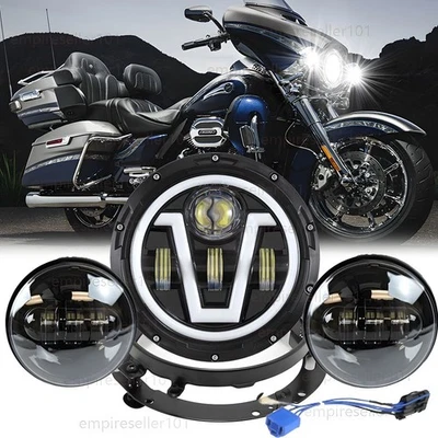 7 inch LED Headlight + 4.5" Fog Passing Lamp + Mount Bracket For Yamaha V-Star - Image 1 of 4