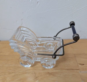 Crystal Baby Carriage Stroller Color Blue Glass Handle Vintage - Picture 1 of 7