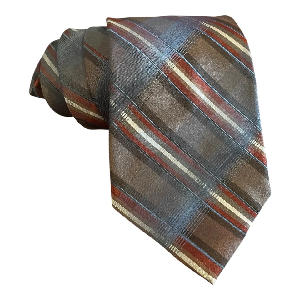 Corbata para hombre Calvin Klein 100 % seda marrón a rayas geométrica Foto 1 de 1