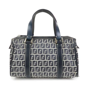 Fendi Zucchino Canvas Leder Handtasche Mini Boston Bag Navy 16327 Authentisch Gebraucht Kostenloser Versand - Bild 1 von 22