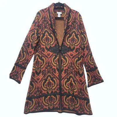 Cárdigan tejido cuello chal Soft Surroundings para mujer chaqueta estampado cachemir negro Foto 1 de 4