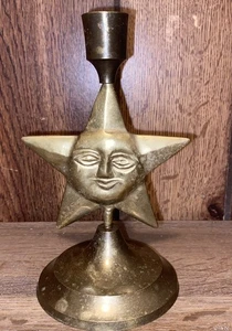 Vintage Celestial Brass Star Candle Holder Made In India 6.5” Astrology - Picture 1 of 3