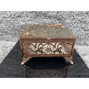 Christian Siriano Gold Klar Floral Schmuck Rechteck Box Organizer - Bild 1 von 8