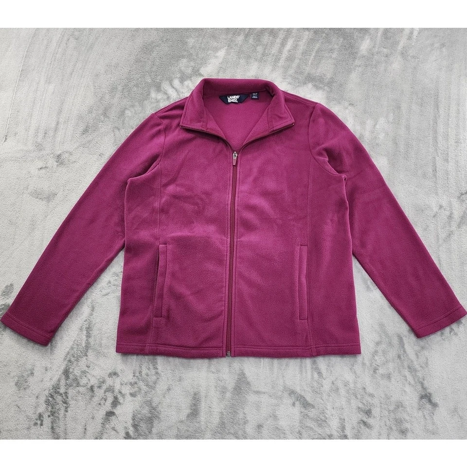 Lands' End Fleece Full Zip Front Jacket Size M/P Pink Fuchsia Pockets Soft Warm - Image 1 of 4