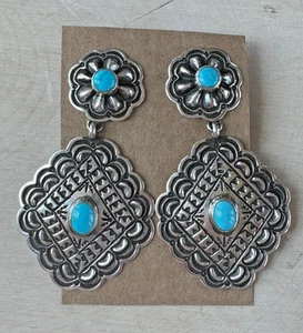 Sleeping Beauty Turquoise Concho Earrings by Tsosie White - Picture 1 of 2