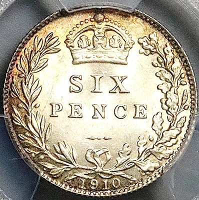 1910 PCGS MS 65 Edward VII 6 Pence Gem Sterling Silver Coin (25081601C) - Image 1 of 4