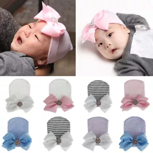 Recién Nacido Bebé Niñas Infante Rayas Lindo Sombrero Suave Moño Gorra Gorro Cubierta para la Cabeza / - Imagen 1 de 19
