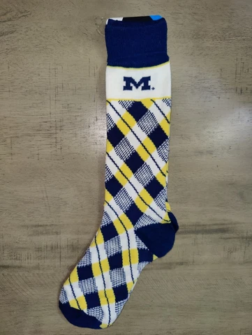 Michigan Wolverines College Plaid Argyle Team Dress Crew Socks Large Cover