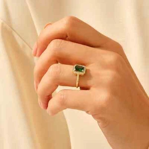1.85 Ct Emerald Cut Natural Emerald & Diamond Wedding Ring 14K Solid Yellow Gold - Picture 1 of 7