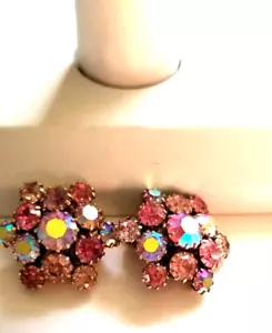 Pendientes de clip vintage arco iris aurora boreal pedrería racimo de puntas - Imagen 1 de 11