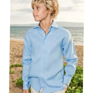 Island Importers Linen Amalfi Button Down Shirt Boys Size 14 Blue Pre-Owned - Picture 1 of 6