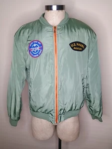 Navy Bomber Mens Size L Top Gun Fighter Pilot Patch Jacket Satin Green  - Spirit - Picture 1 of 16
