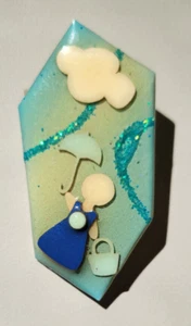 VINTAGE By LUCINDA "Little People Pins Child Playing Blue Silver Umbrella girl - Picture 1 of 6