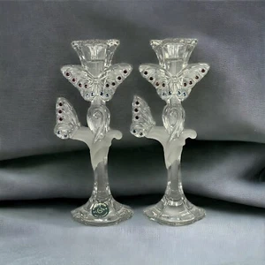 Butterfly With Jewels Lenox German Crystal Candlestick Holders 8" - Picture 1 of 18