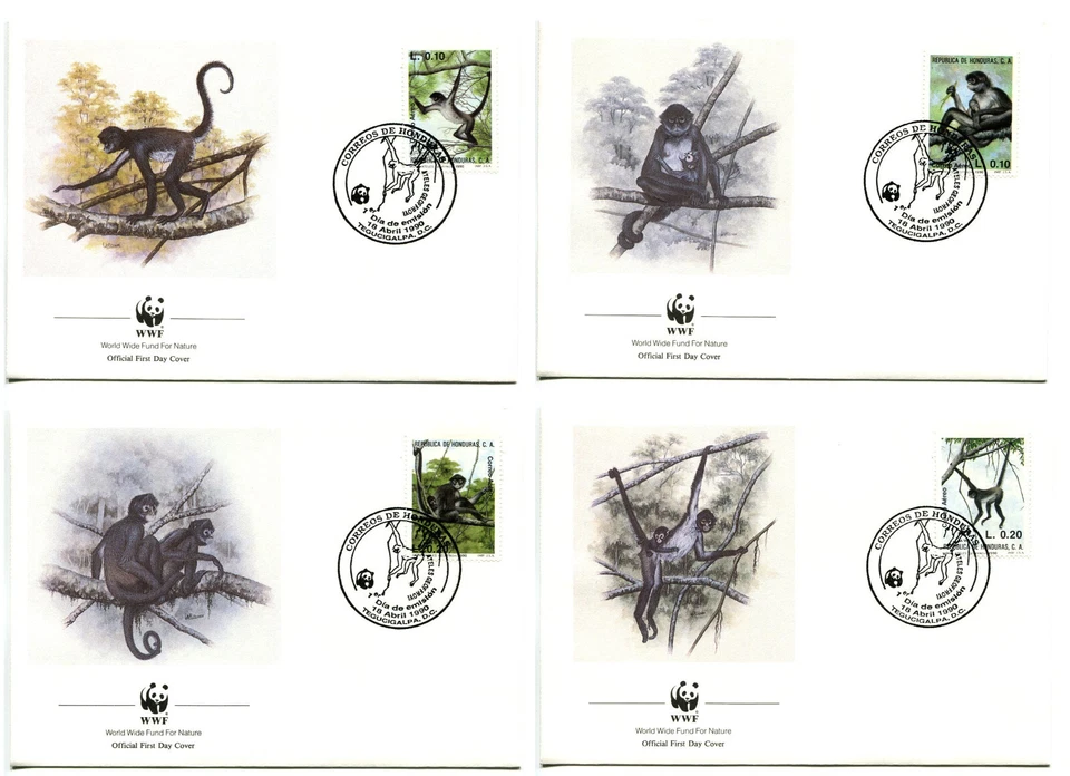 WWF E96 Honduras 4 FDC 1990 Wild Animals Monkeys - Image 1 of 1