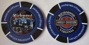 RICHMOND HARLEY-DAVIDSON (VA) Full Color Blue/Black Poker Chip - Picture 1 of 3