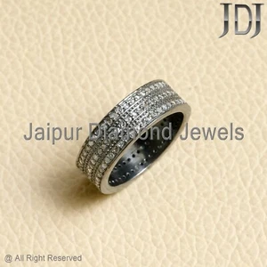 Natural Pave Diamond Band 925 Sterling Silver Full Diamond Eternity Jewelry Ring - Picture 1 of 16