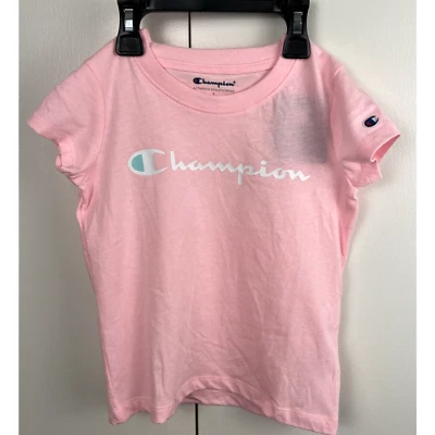 Champion Girls T-Shirt Size 6 Pink Logoed Short Sleeve Cotton Blend Athletic - Image 1 of 4