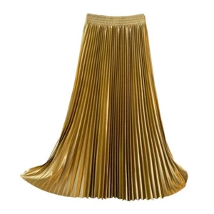 Damen Metallic Faltenrock A-Linie Bankett Kleid Hohe Taille Big Swing Rock - Bild 1 von 24