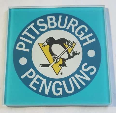 NHL Pittsburgh Penguins Glass Coaster Set of 4 Pieces 3.75" x 3.75" Hockey Cover